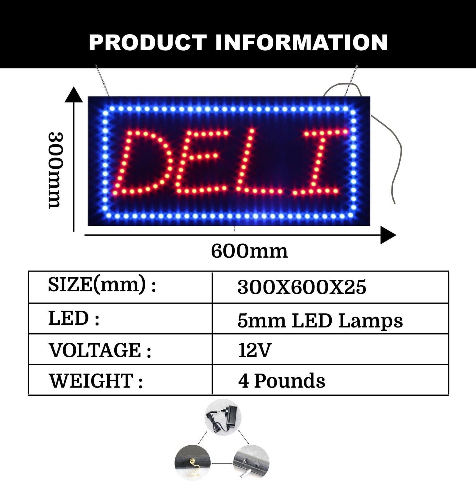 LED Deli Sign for Retail Business Displays | Light Up Sign | 12″H x 24″W x 2″D