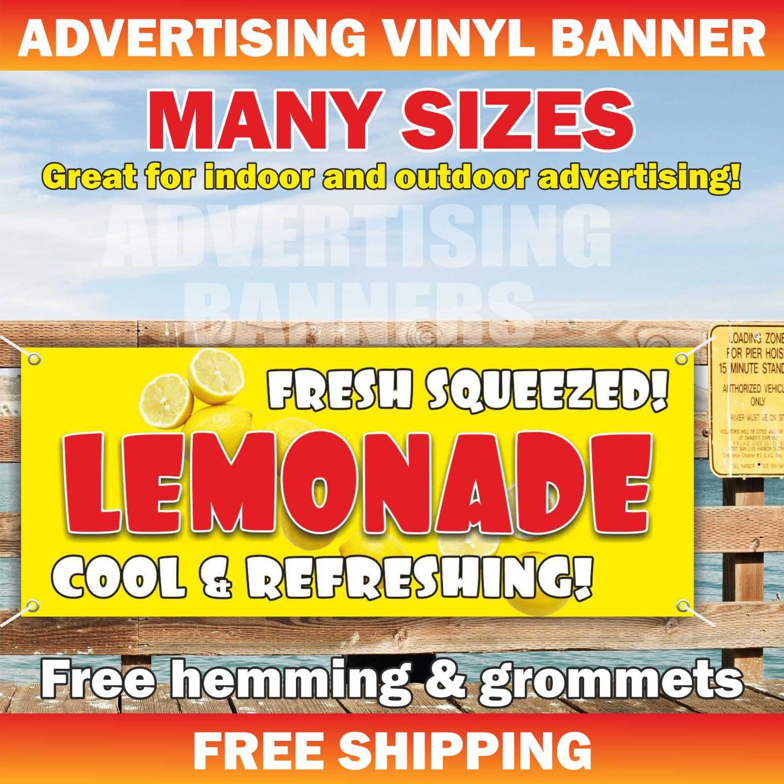 FRESH SQUEEZED LEMONADE Advertising Banner Vinyl Mesh Sign ICE COLD WATER Drinks