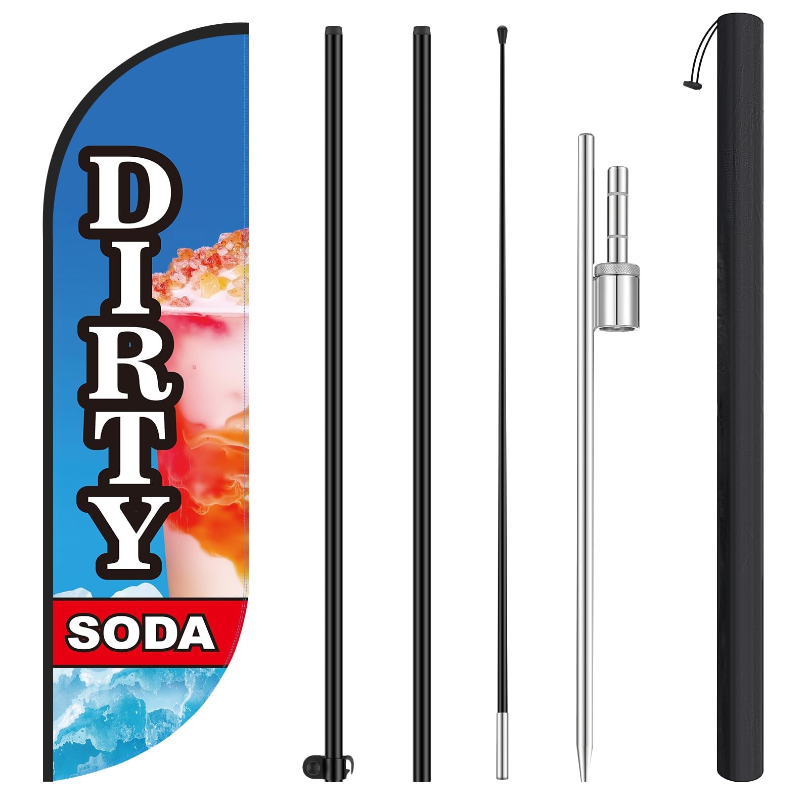 11.2 ft Dirty Soda Feather Flag with Pole – Windless Flag Banner with Ground …