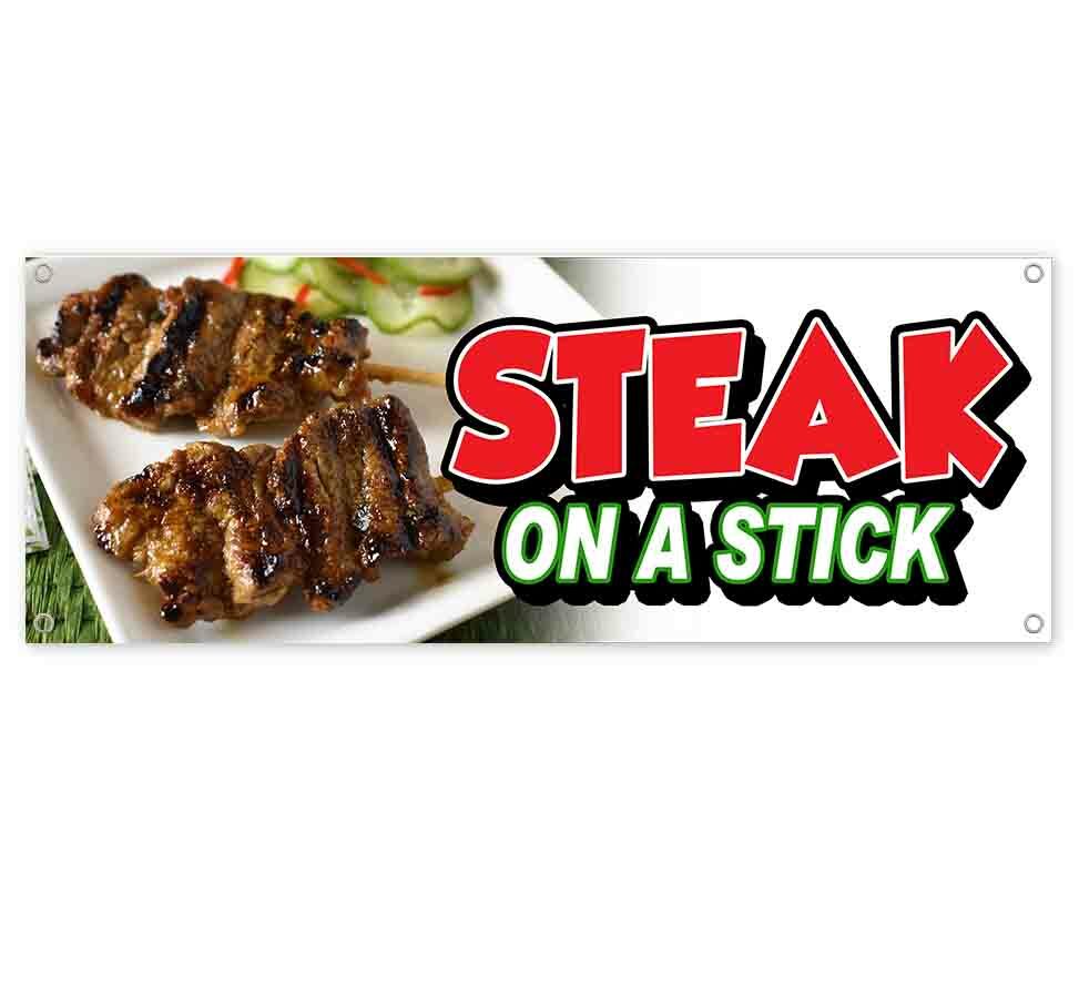 STEAK ON A STICK Advertising Vinyl Banner Flag Sign Many Sizes FAIR FOOD