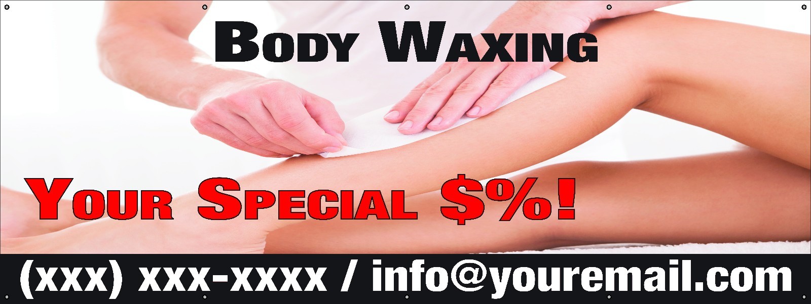 Body Waxing Banner 48″x120″ (4’x10′) Free Shipping/Customization