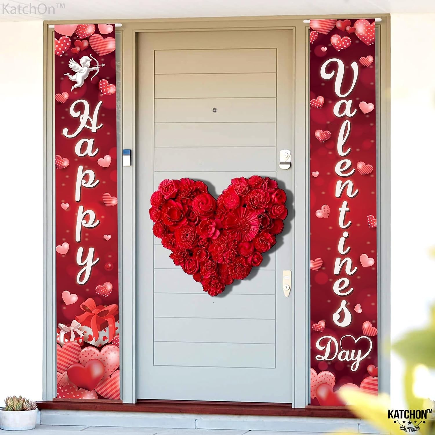 Happy Valentines Day Door Banner XtraLarge 72×12 Inch Red Oxford Fabric Outdoor