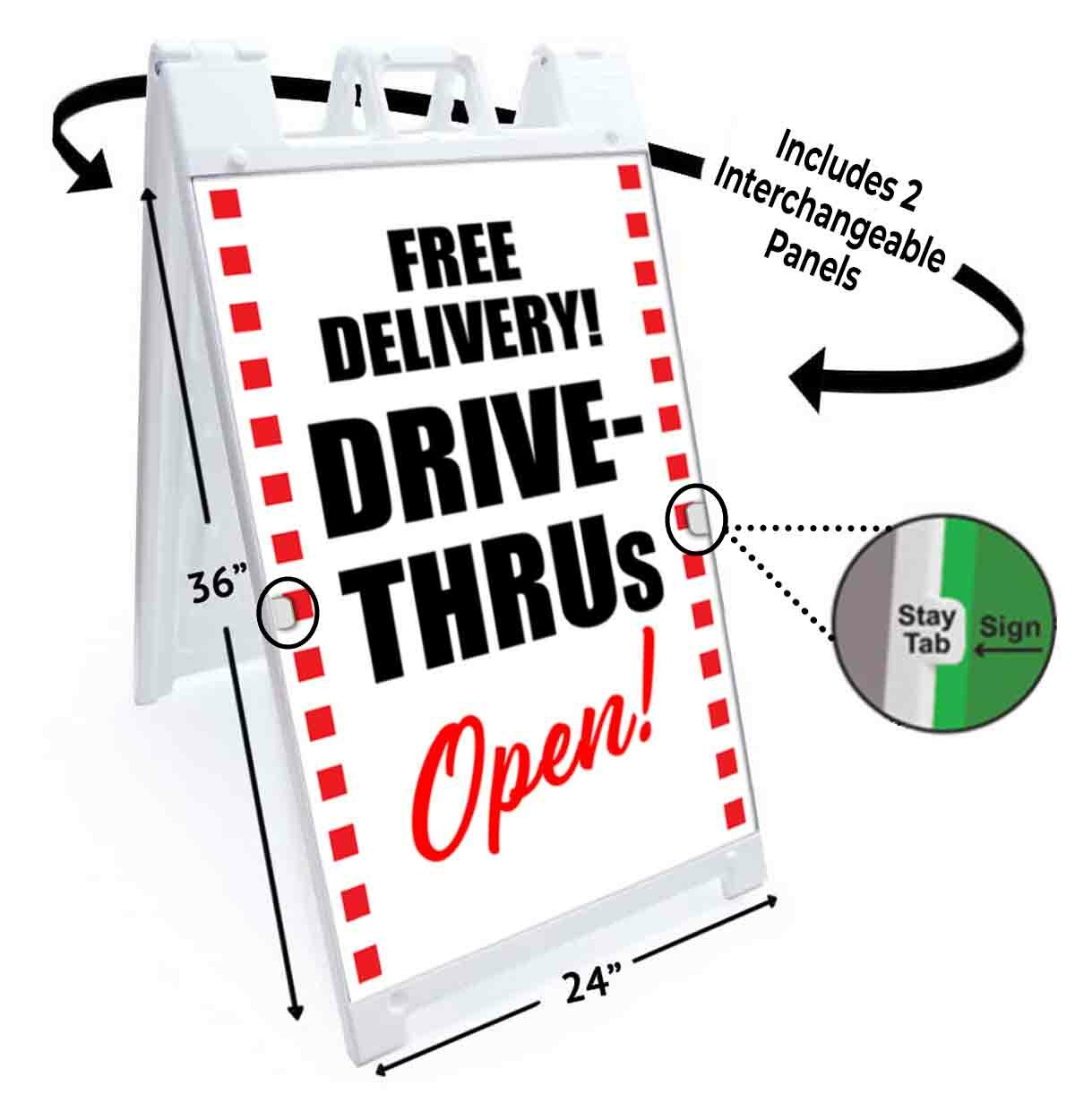 FREE DELIVERY DRIVE THRU Signicade 24×36 Aframe Sidewalk Sign Banner Decal OPEN