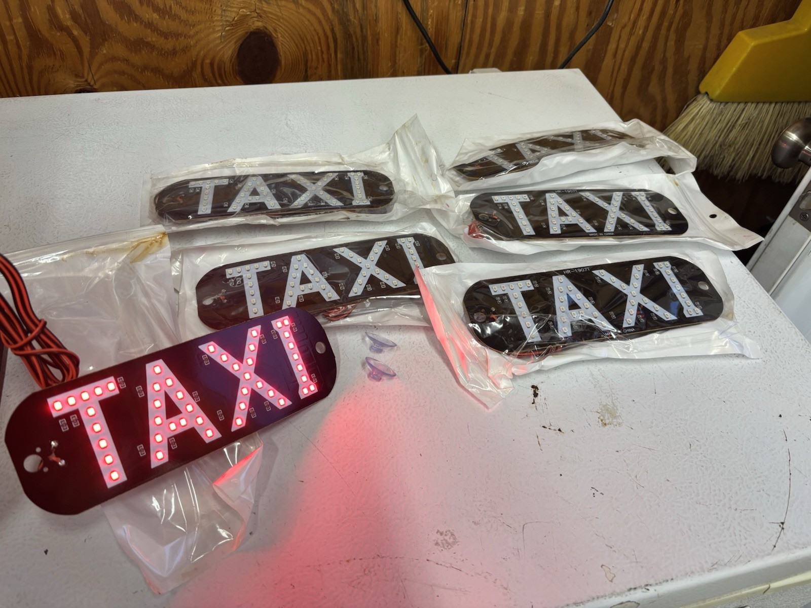 Lot Of 6 Lighted TAXI Window Sign With Suction Cups – Red – 7.5 Inch X 2.5 Inch