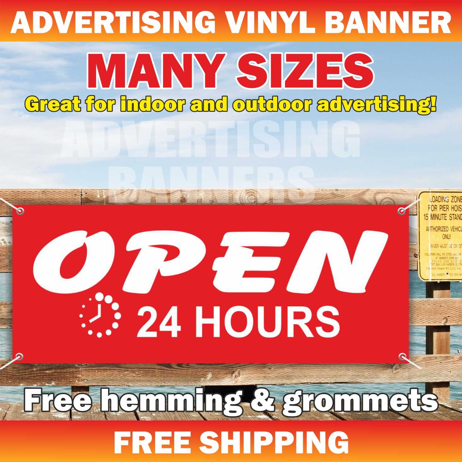 OPEN 24 HOURS Advertising Banner Vinyl Mesh Sign welcome now open grand opening
