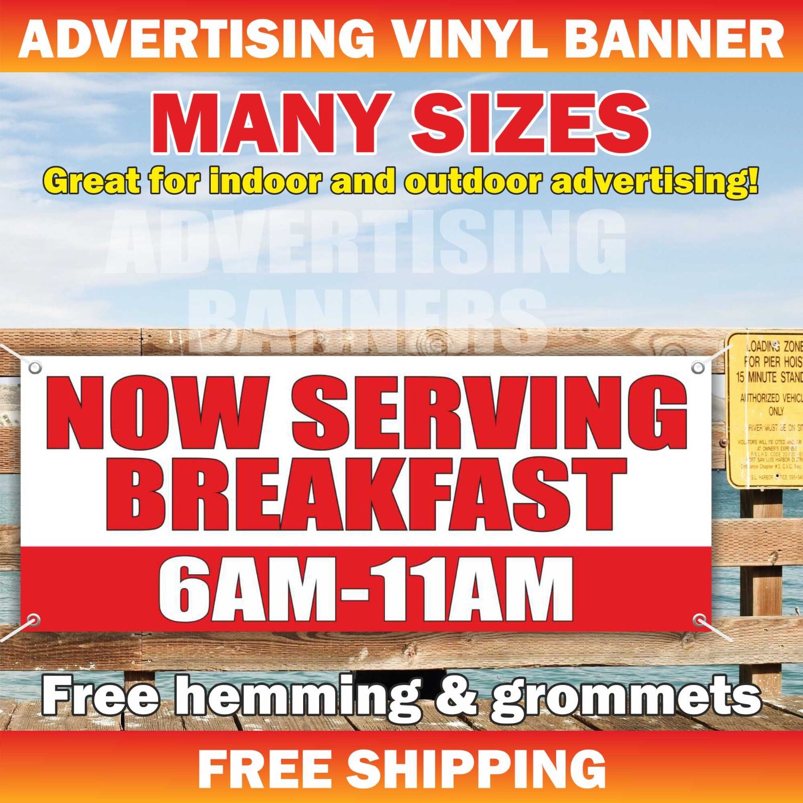 OW SERVING BREAKFAST Advertising Banner Vinyl Mesh Sign Lunch Dinner Buffet Bar