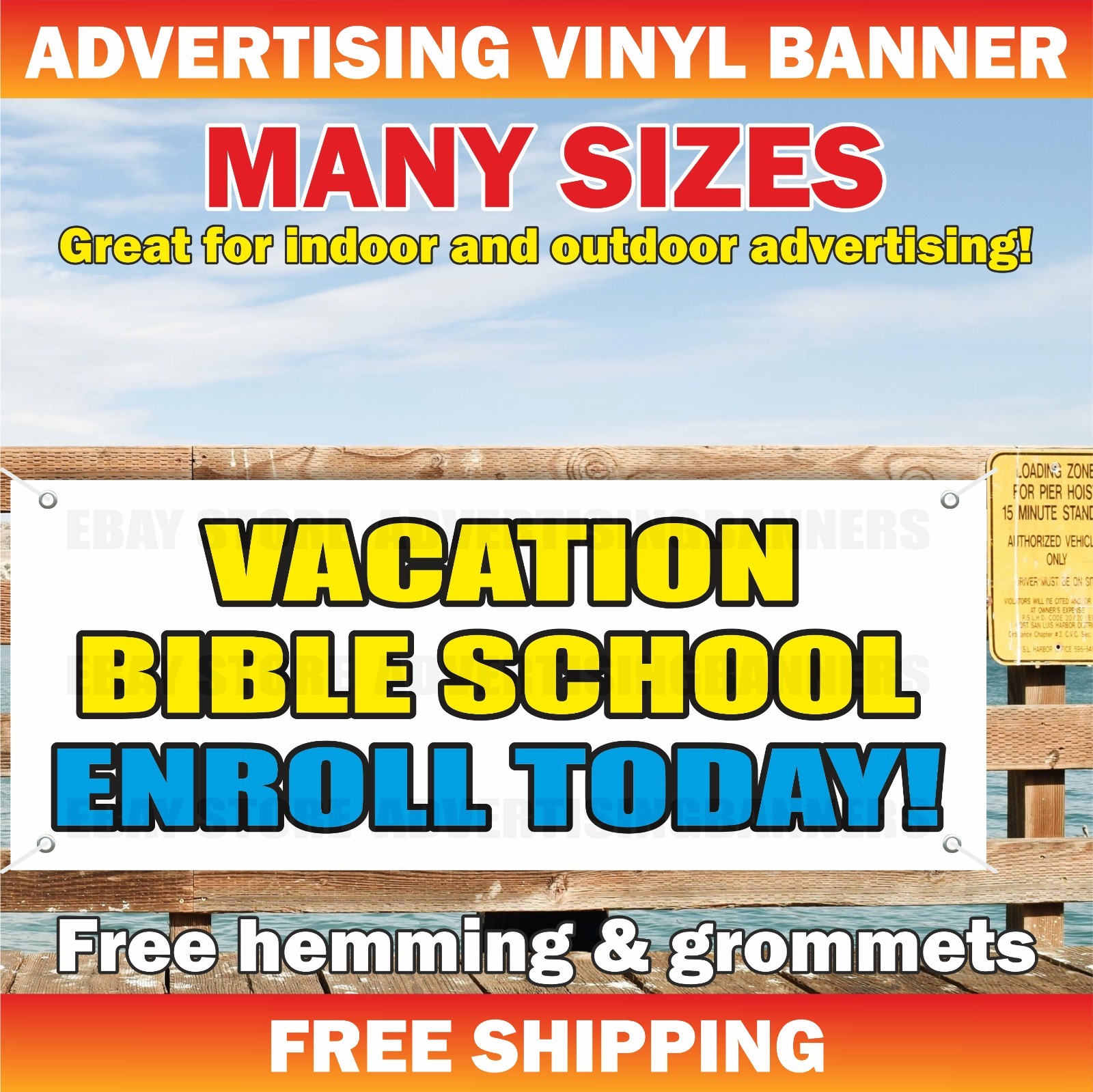 VACATION BIBLE SCHOOL ENROLL TODAY Advertising Banner Vinyl Mesh Sign