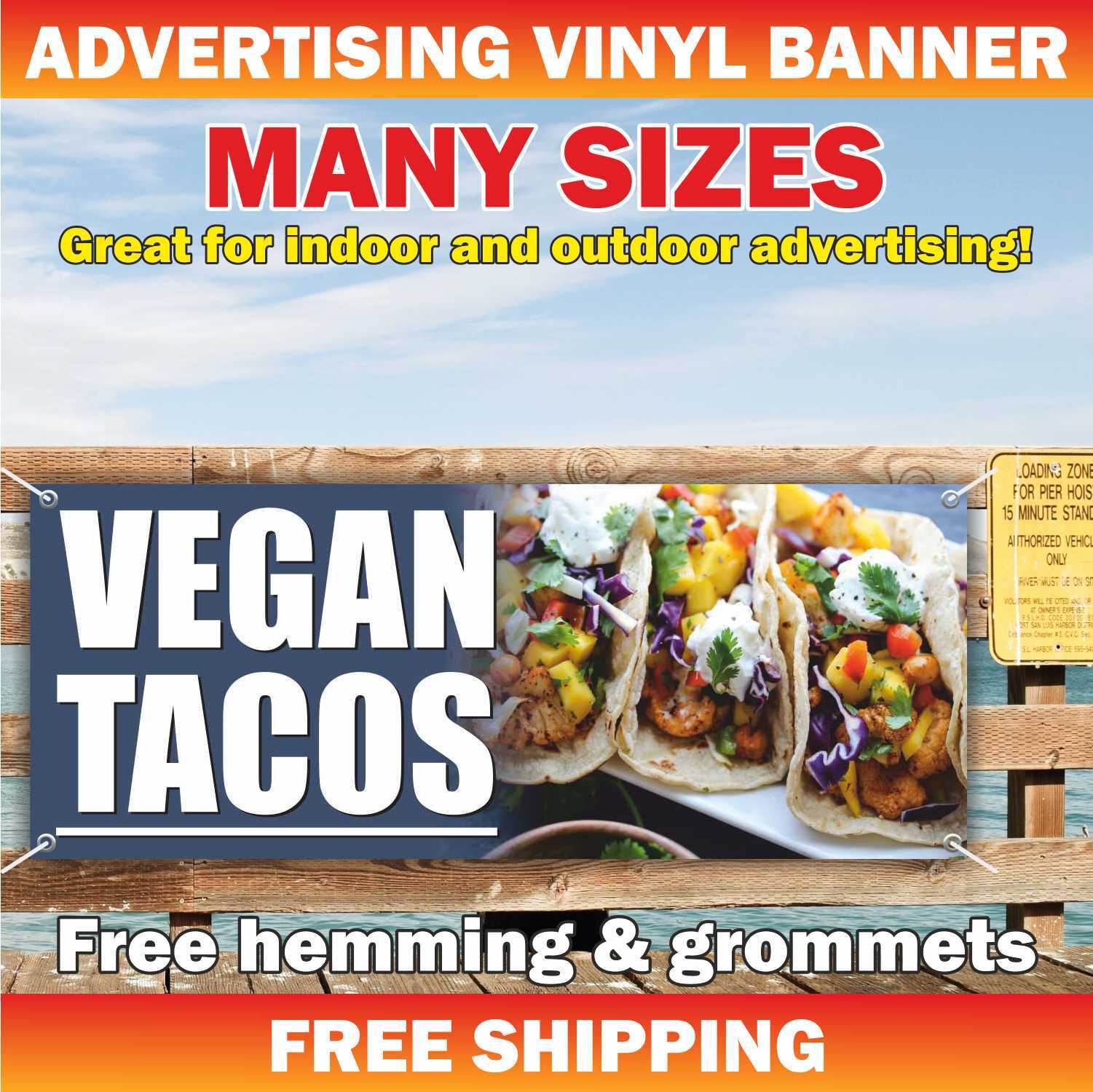VEGAN TACOS advertising Banner Vinyl Mesh Sign mexican burritos taco quesadillas