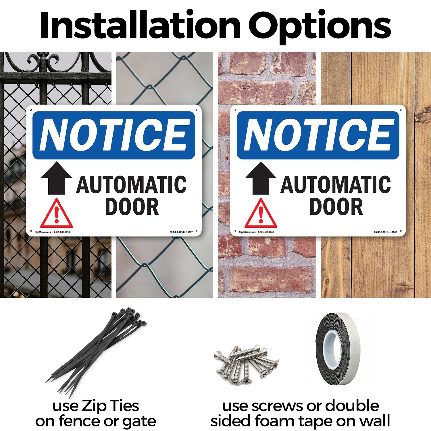 Automatic Door [Up Arrow] OSHA Notice Sign Metal Plastic Or Decal – 5 or 10 Pack