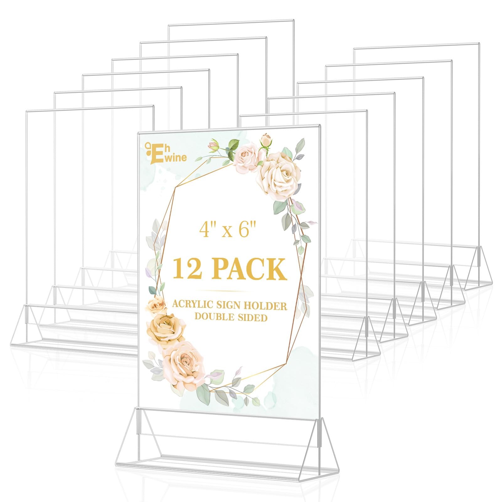 EHWINE 12 Pack Acrylic Sign Holder 4 x 6, Double Sided Clear Picture