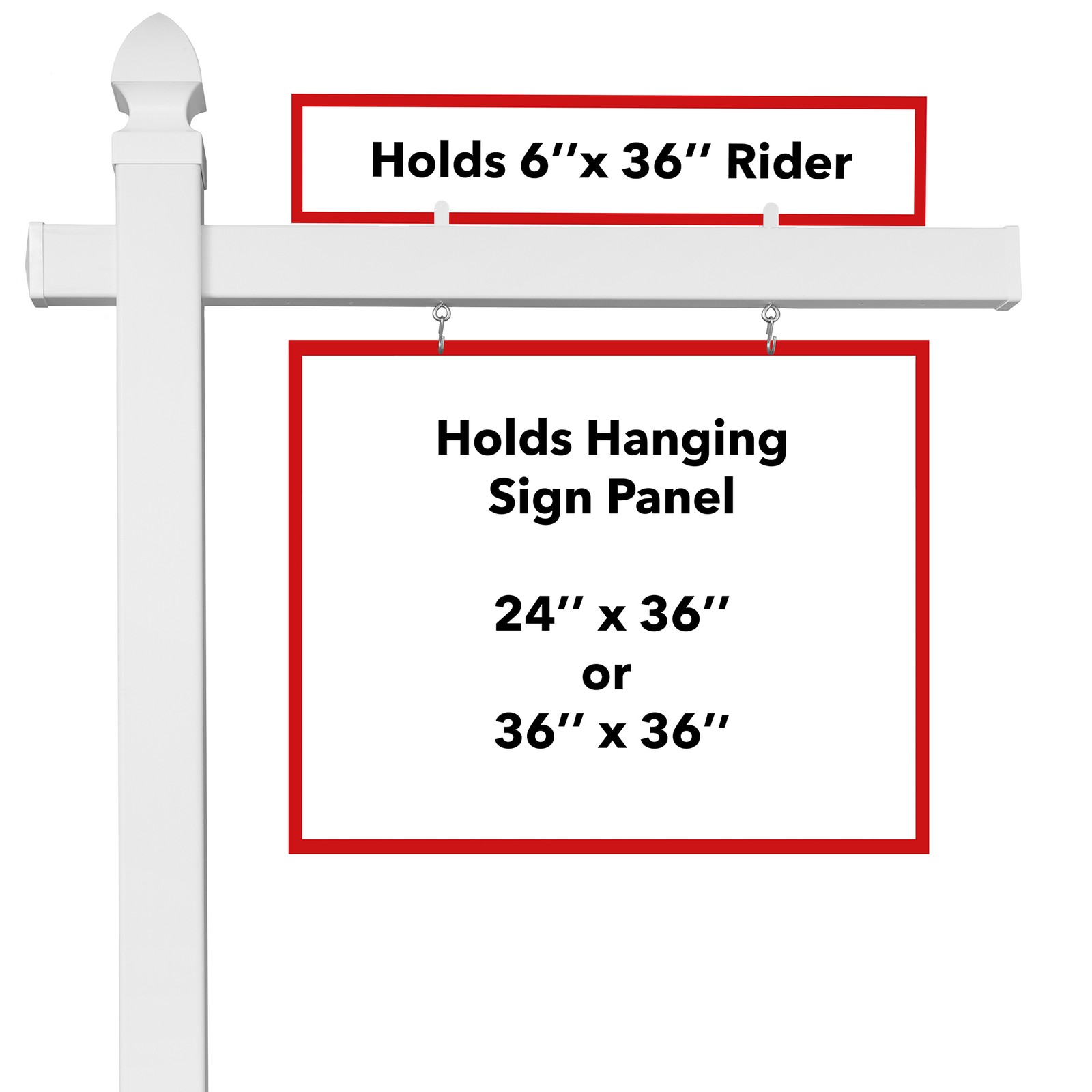 72″ x 47″ Real Estate Yard Sign Post with 2 Cap Options – Vinyl PVC – White –