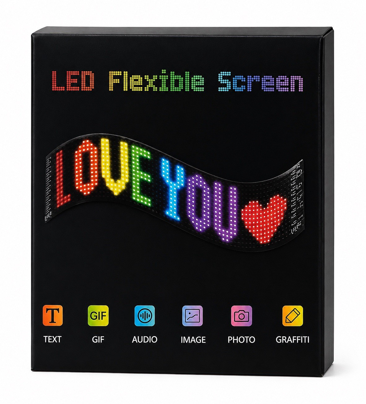 LED Flexible Screen Programmable LED Sign Message Display, Black