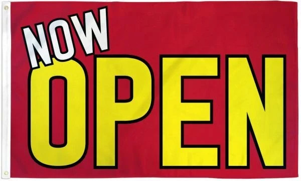 Now Open Flag 3x5ft We’re Open Open Sign Welcome Open Now Red Yellow Flag Banner