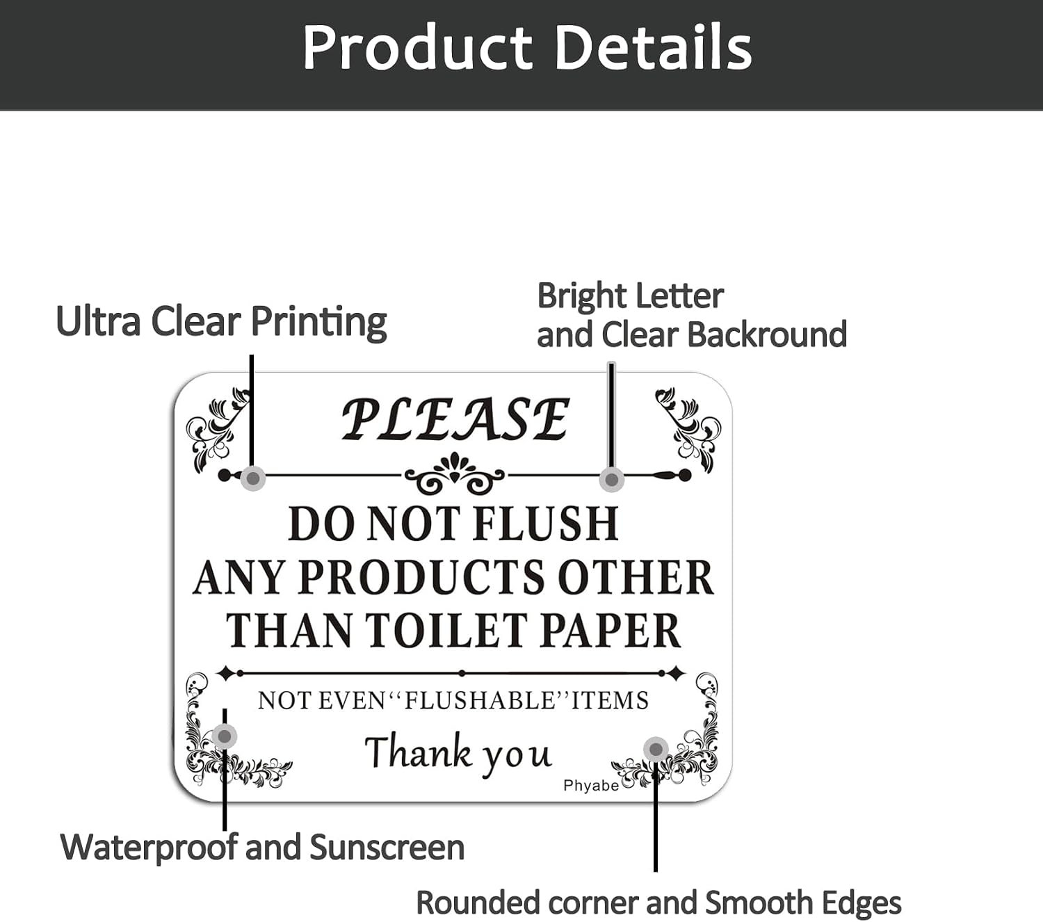 4 Pack Do Not Flush Any Products Other than Toilet Paper Sign White | 5” X 4” Th