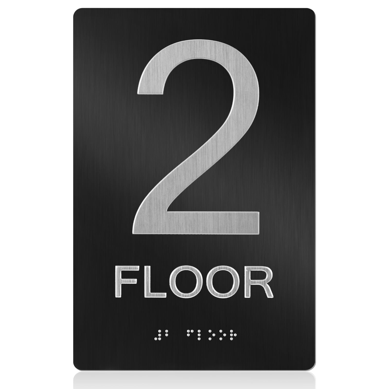 2nd Floor Sign Double Sided Tape Aluminum Number 6×9 Inch Black Silver