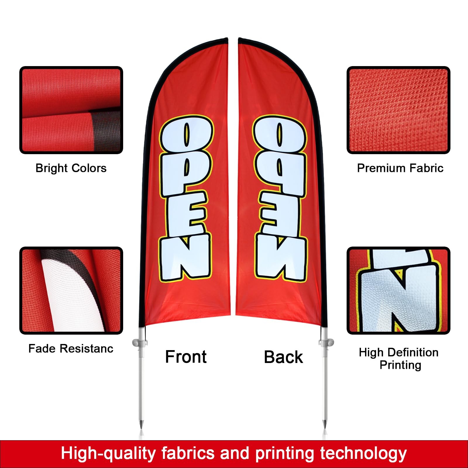 8FT Open Feather Flag with Pole & Ground Spike, Outdoor Business Advertising …