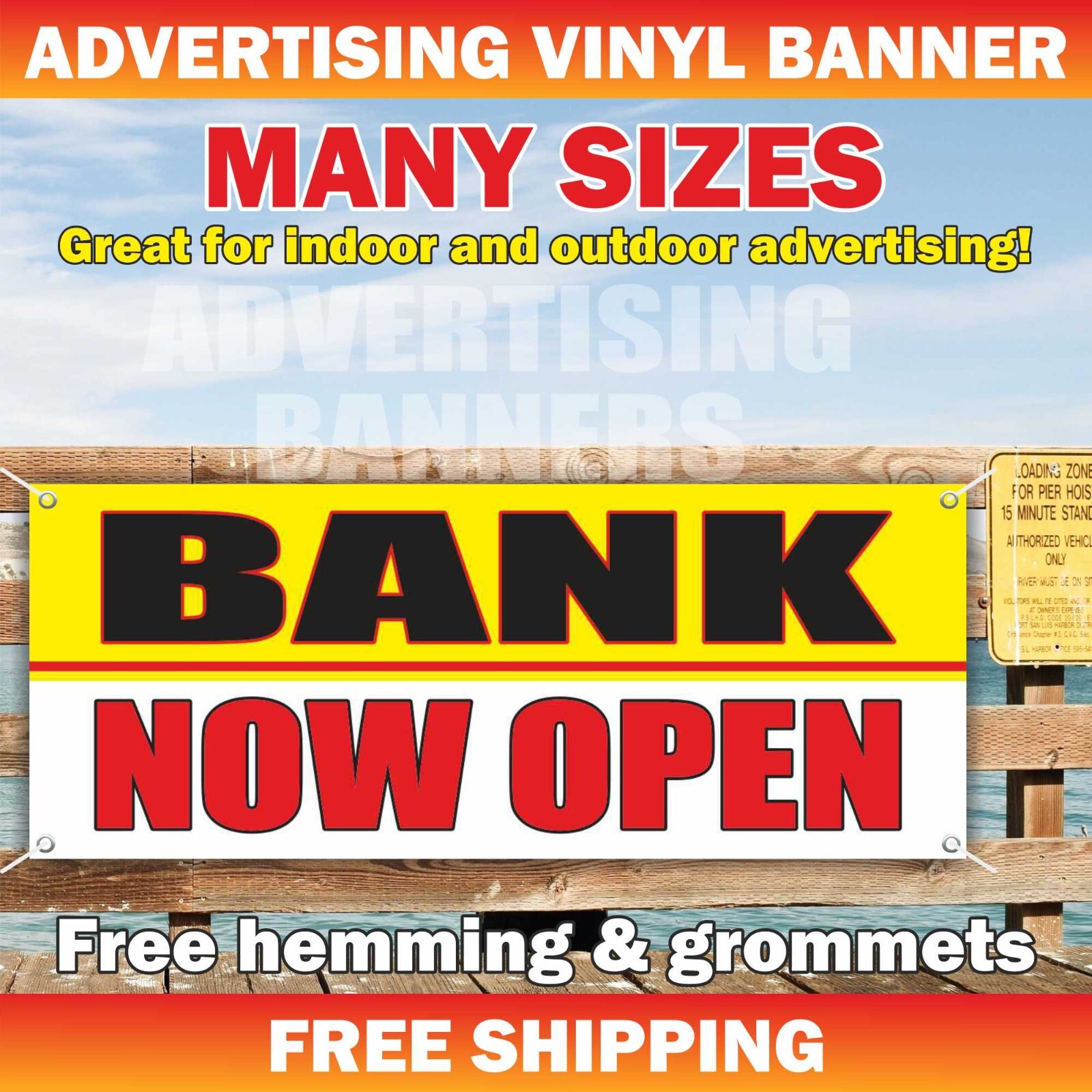 BANK NOW OPEN Advertising Banner Vinyl Mesh Sign Poster Banco Ahora Abierto