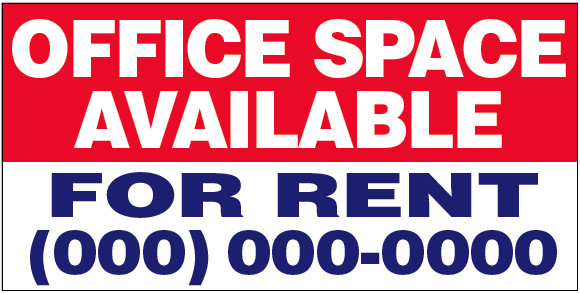 OFFICE SPACE AVAILABLE FOR RENT Vinyl Banner CUSTOM Sign (add your phone #)