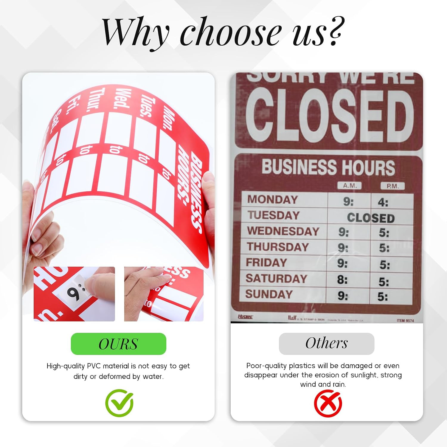 2 Pcs Business Hours Sign, Open Hours Signs for Business Adjustable Open and Clo