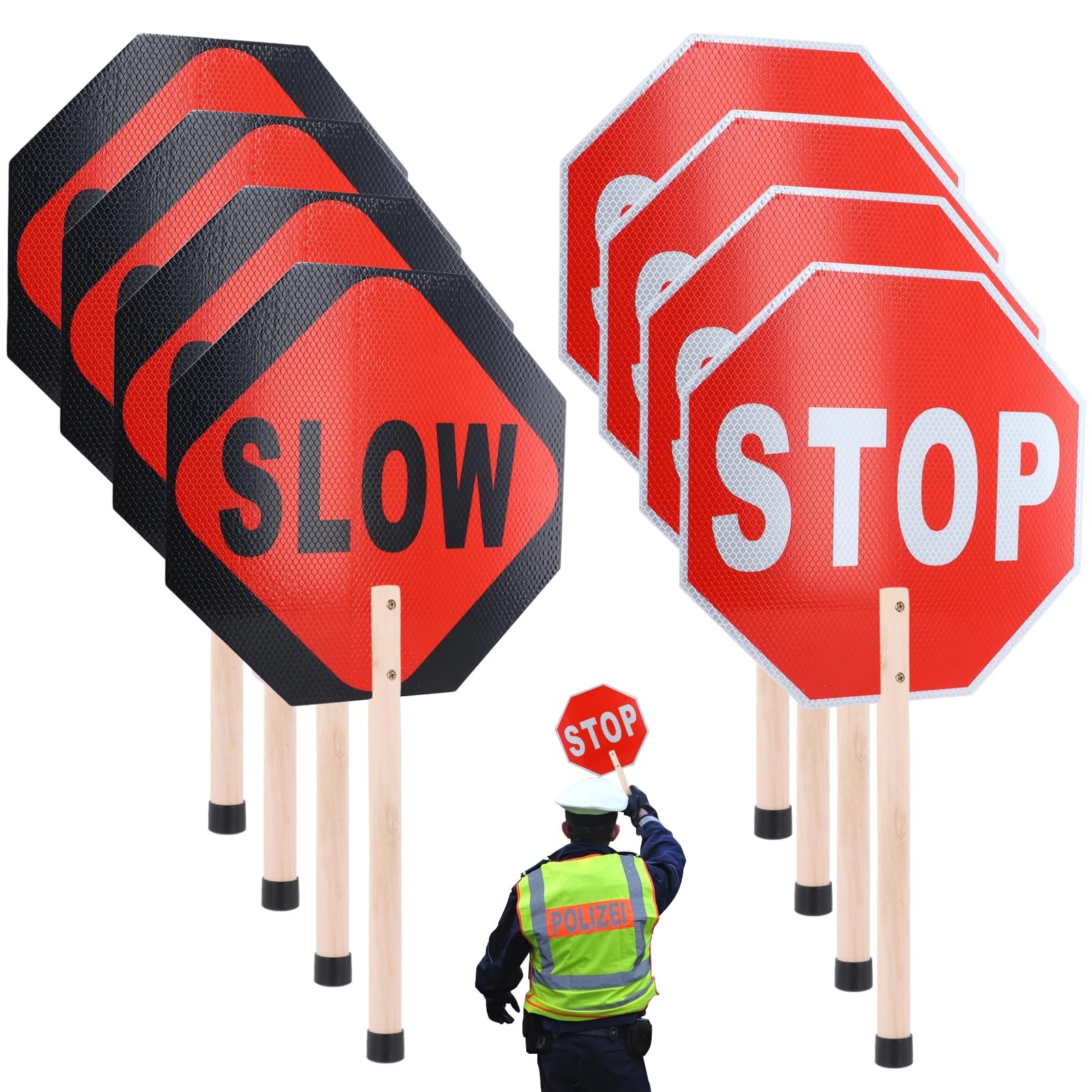 4 PCS 13×13 Inch Aluminum Stop Slow Signs DualSided Reflective Traffic
