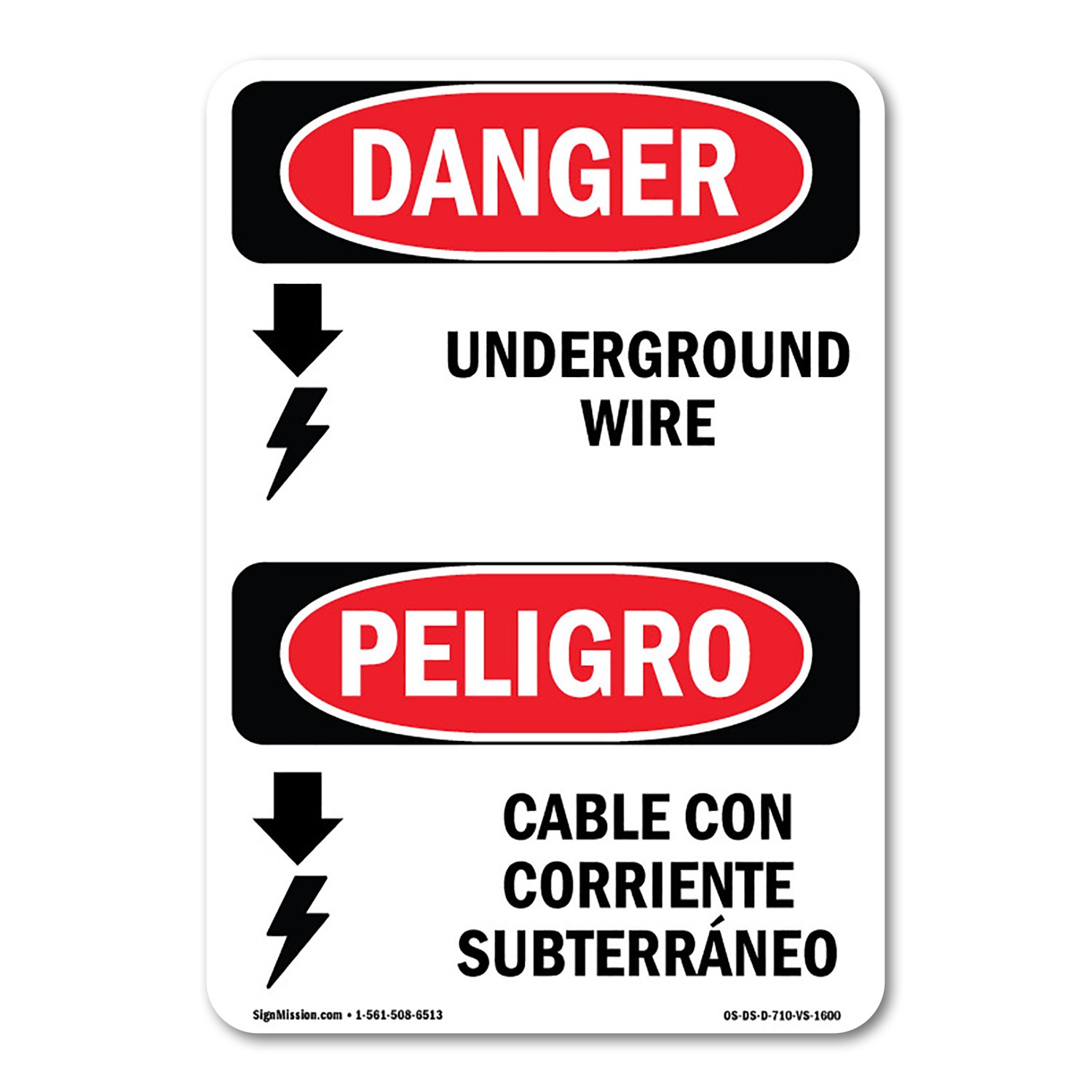 Underground Live Wire Bilingual ANSI Danger Sign Metal Plastic Decal