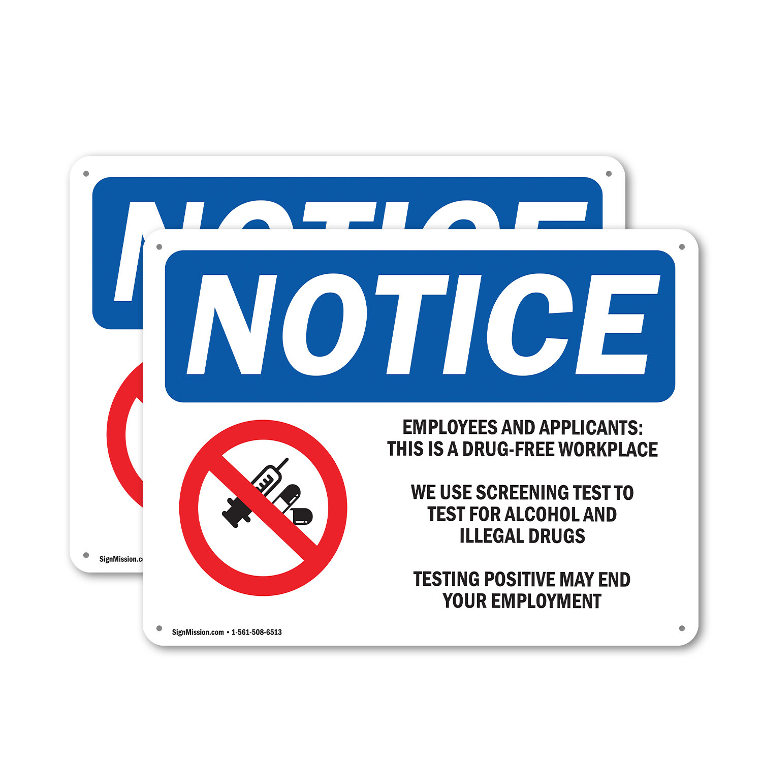 (2 Pack) Drug-Free Workplace OSHA Notice Sign Decal Metal Plastic