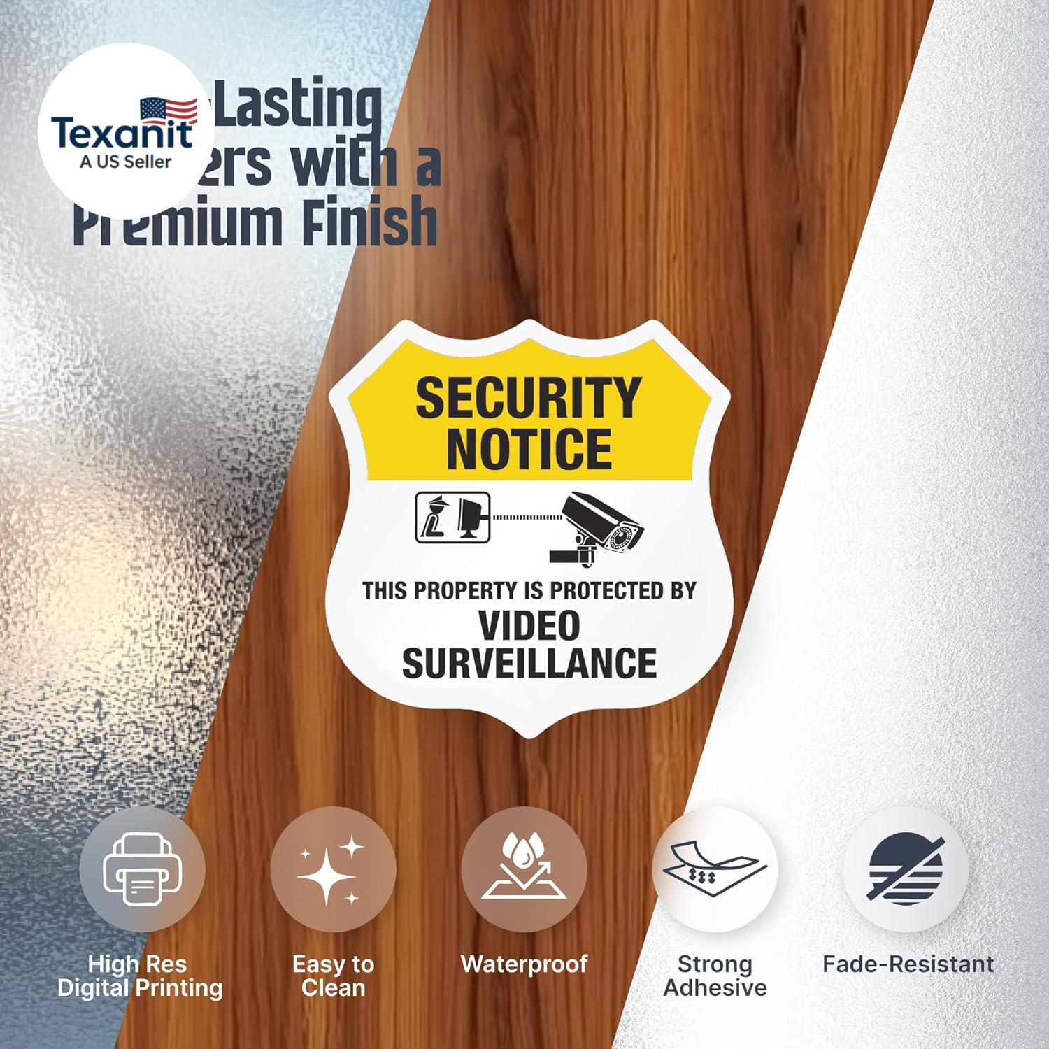 “Protected by Video Surveillance” Security Notice Decal Set | Five Pack of 2.75″