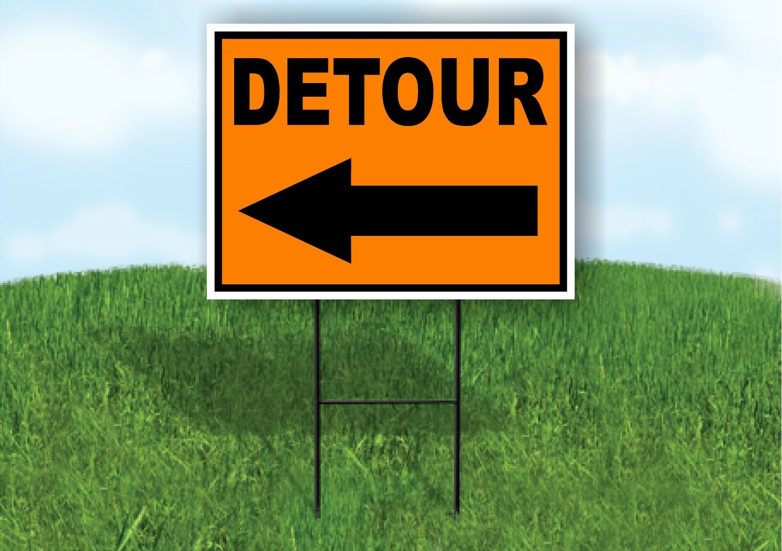 DETOUR LEFT ARROW ORANGE BLACK Yard Sign Road with Stand LAWN SIGN Single sided