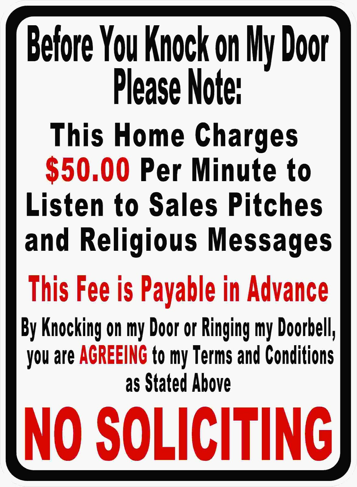 Before You Knock On My Door Sign. Size Options. No Soliciting Signs. Solicitors