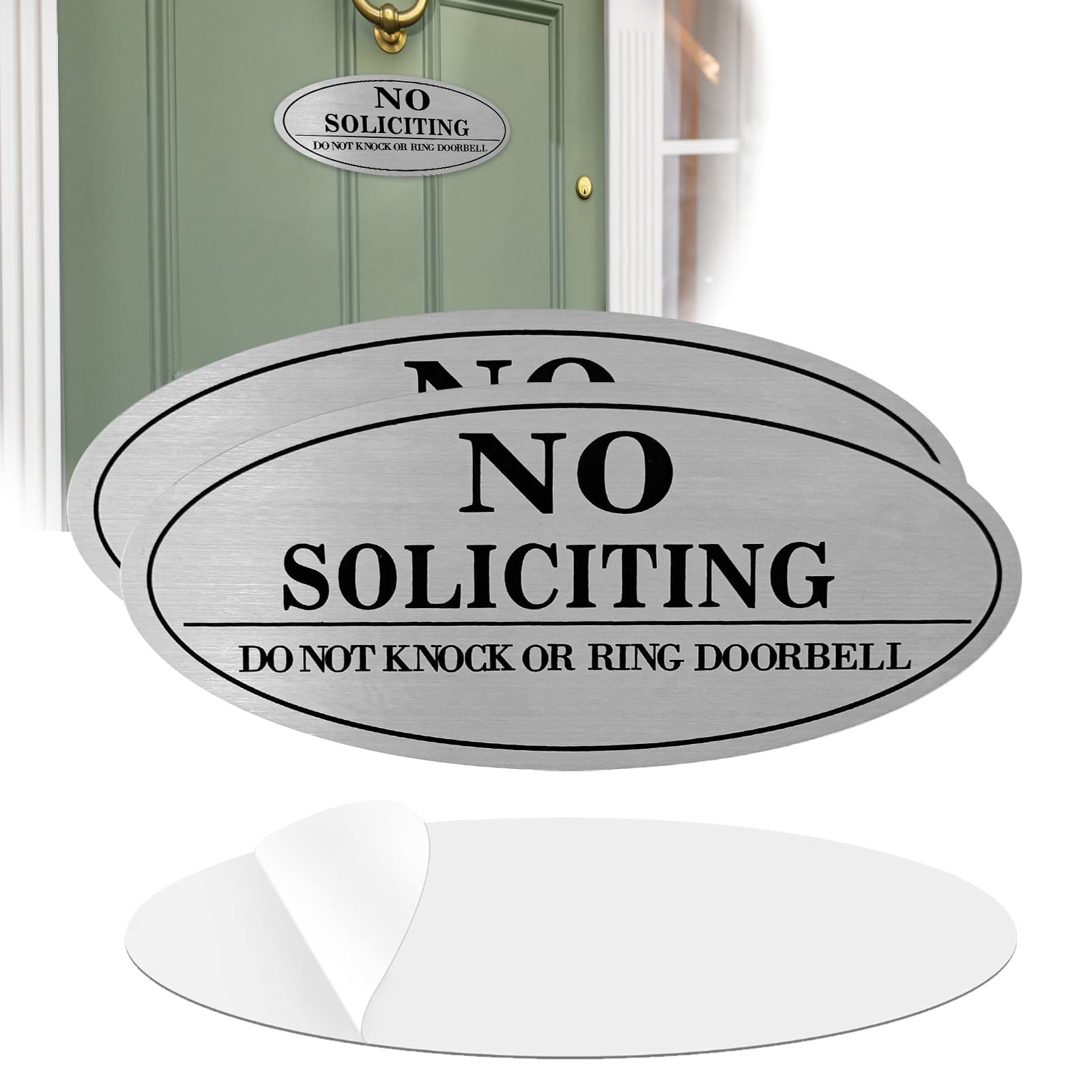 2 Pack No Soliciting Sign for House, Self-Adhesive Metal No Soliciting Signs fo