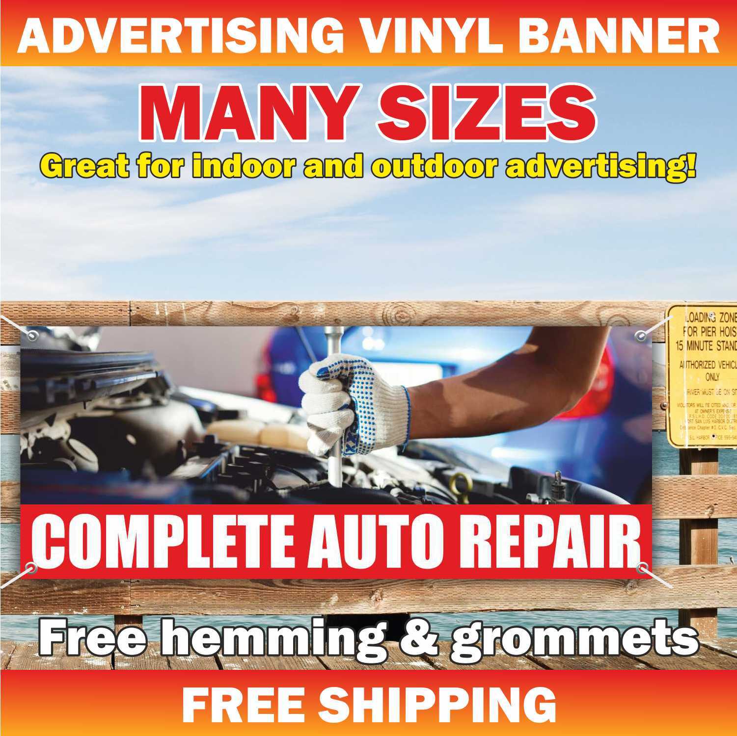 COMPLETE AUTO REPAIR Advertising Banner Vinyl Mesh Sign service mechanic brakes