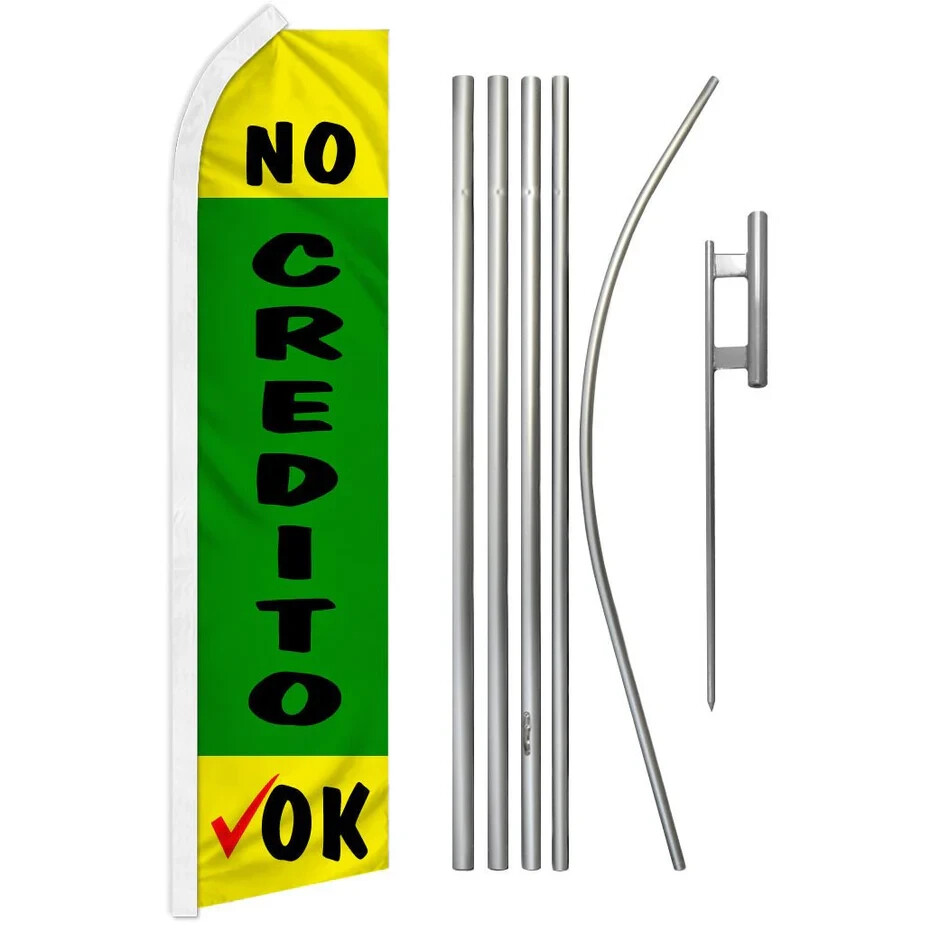 No Credito Ok Swooper Flutter Feather Advertising Finance Flag & Pole Kit