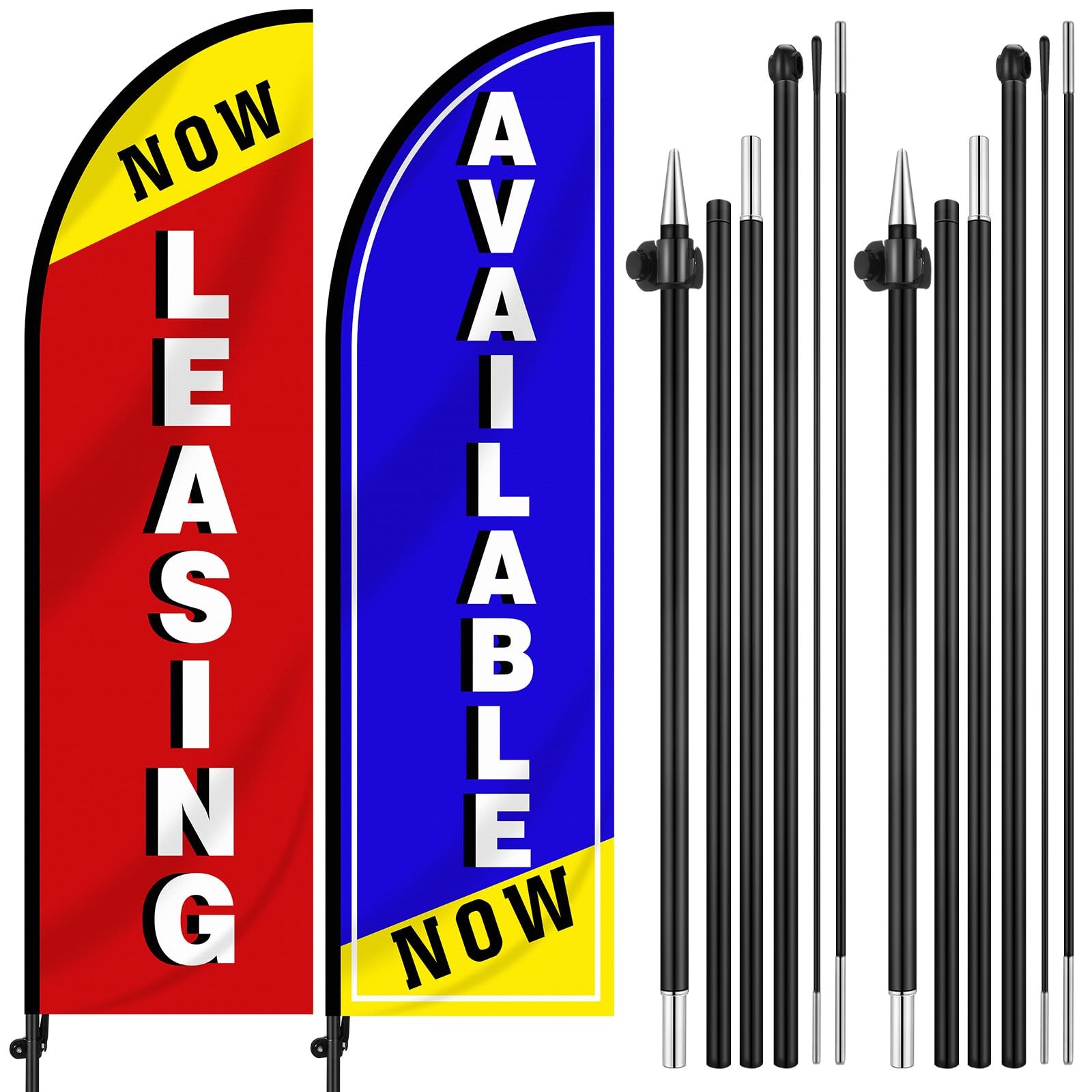 2 Pcs Now Leasing/available 7 ft Swooper Feather Flags Set Advertising Flag B…