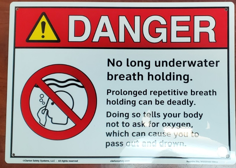 WSS3106-15b-e Clarion Safety: Danger No Long Breath Holding Sign 10″ x 14″ (4pk)