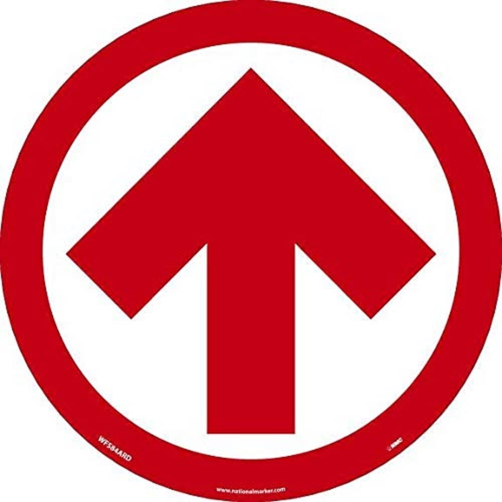 WFS84ARD Arrow Graphic, Red On White, Walk On Floor Sign, 8 in Diameter,Press…