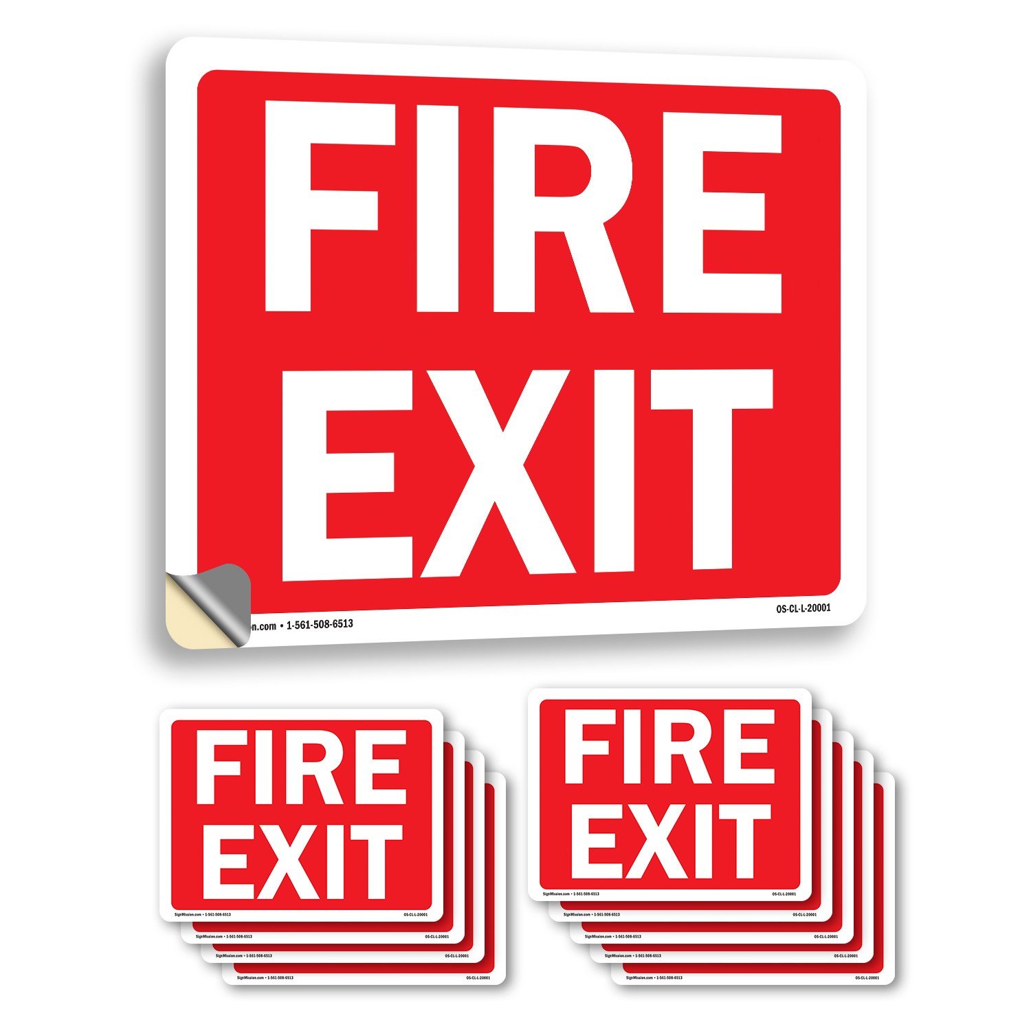 Fire Exit (white text on red background) OSHA Sign Metal, Decal – 5 or 10 Pack