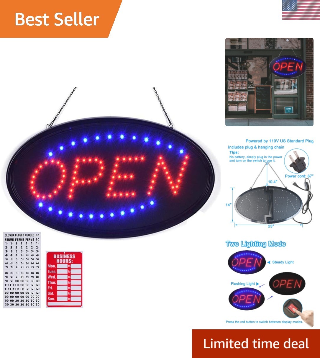 Eye-Catching LED Open Sign – High Visibility 23″ x 14″ Display for Businesses