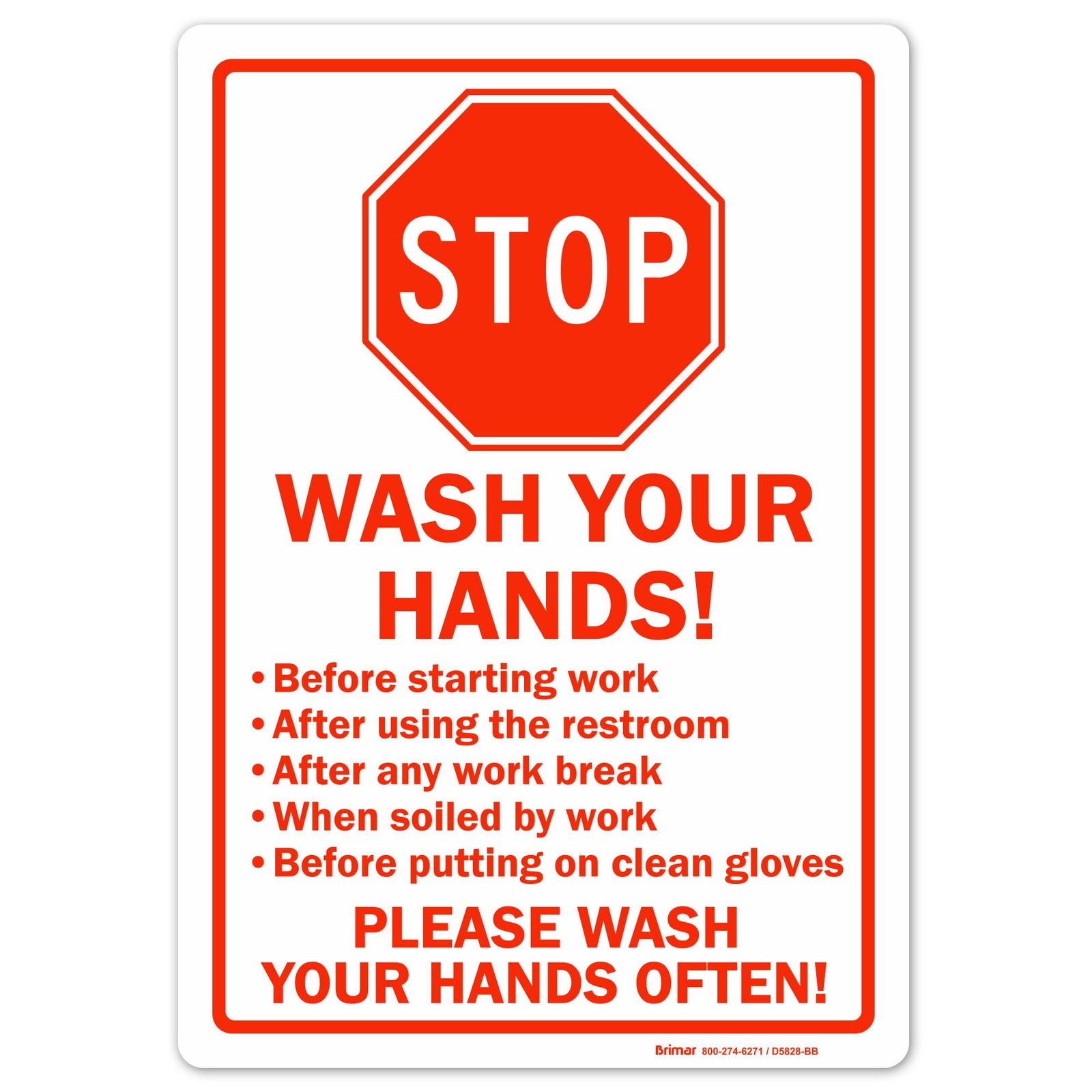 Stop Wash Your Hands Sign 7×10 3.5 Mil InfiniStick Vinyl Label Durable