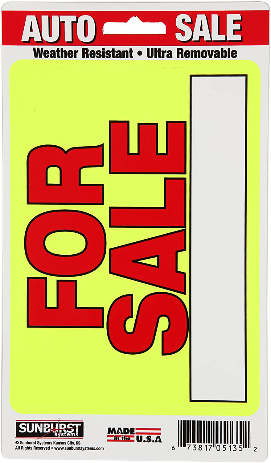 Neon Yellow Decal For Sale Sign for Cars Trucks Business Sales Self Adshestive B