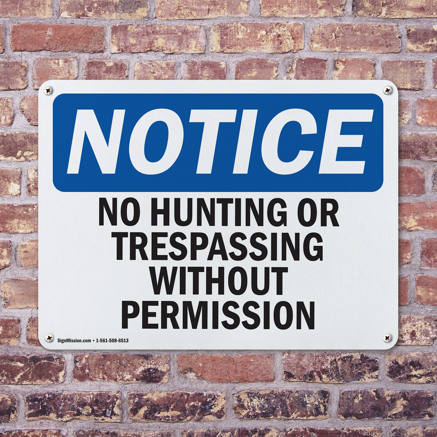 (2 Pack) No Hunting Or Trespassing Without Permission OSHA Notice Sign Decal