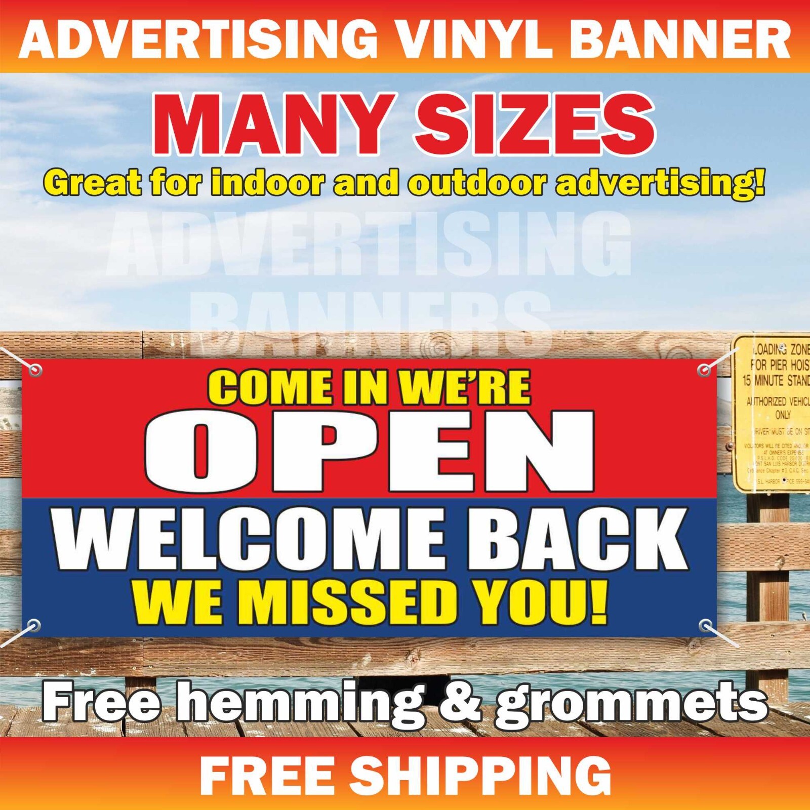 OPEN WELCOME BACK Advertising Banner Vinyl Mesh Sign Grand Opening COME IN WE’RE