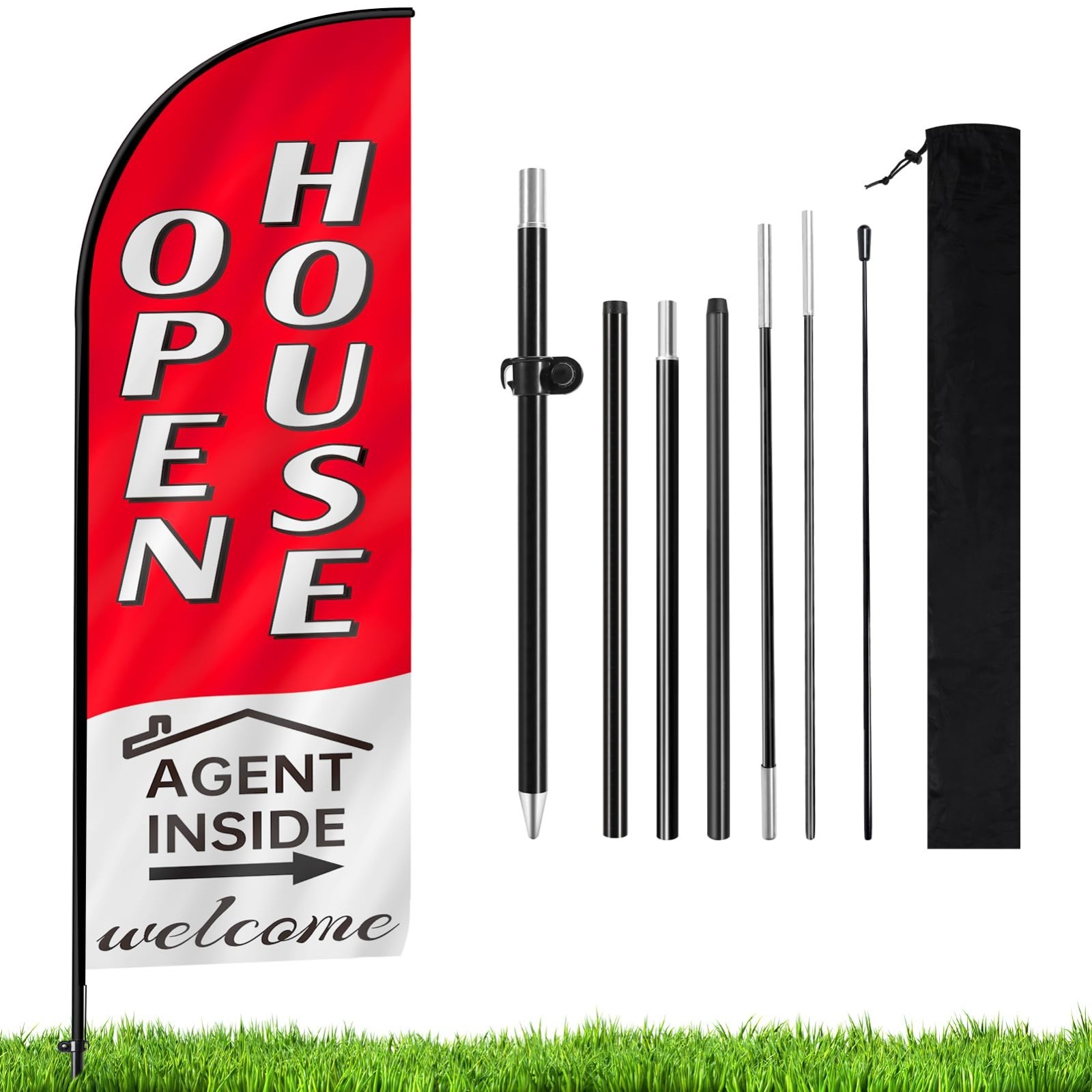 7.9FT Open House Signs for Real Estate, Feather Flag Kit, Outdoor Business Adver