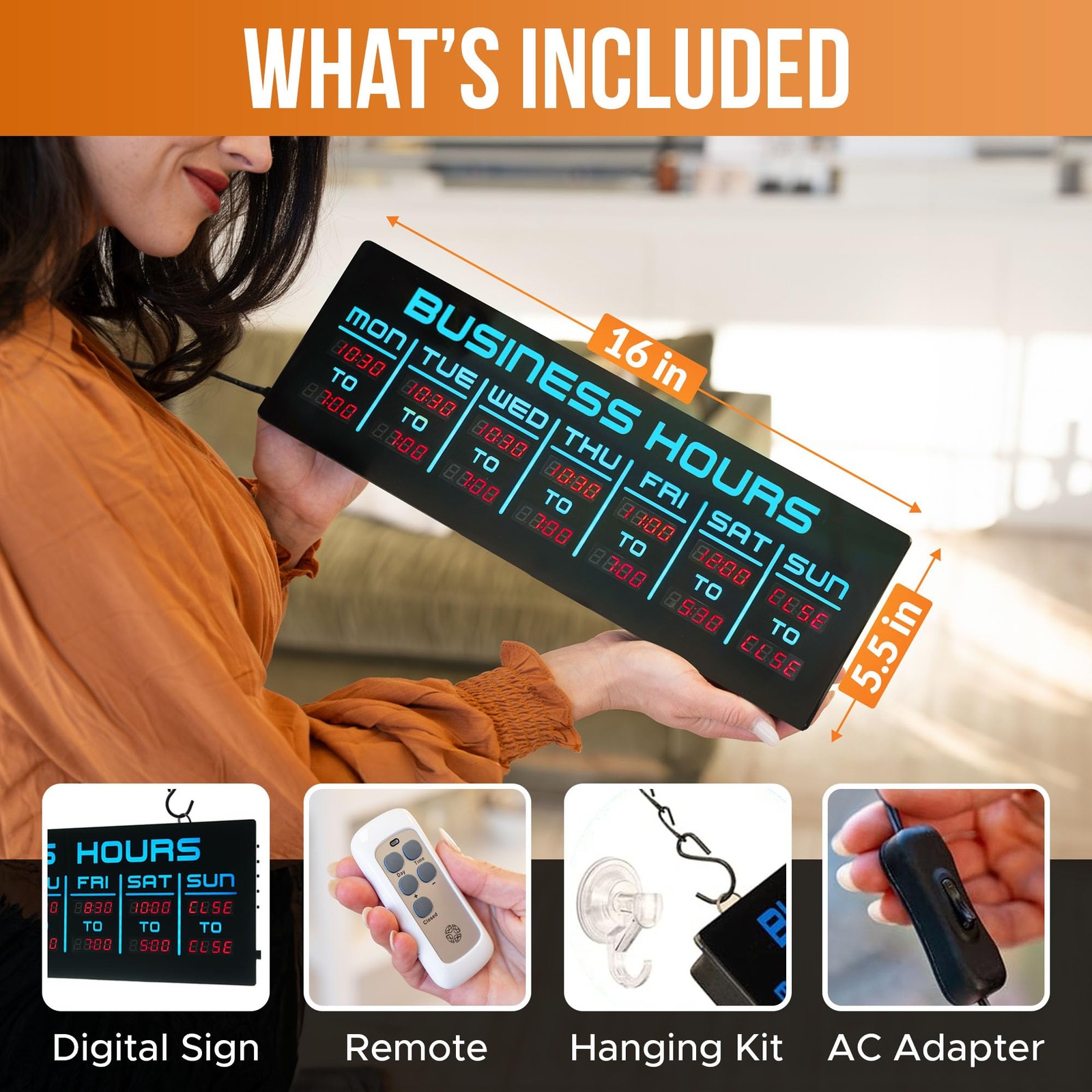 Element Lux Digital Business Hours Sign – Electronic Programmable, Blue, 16in x