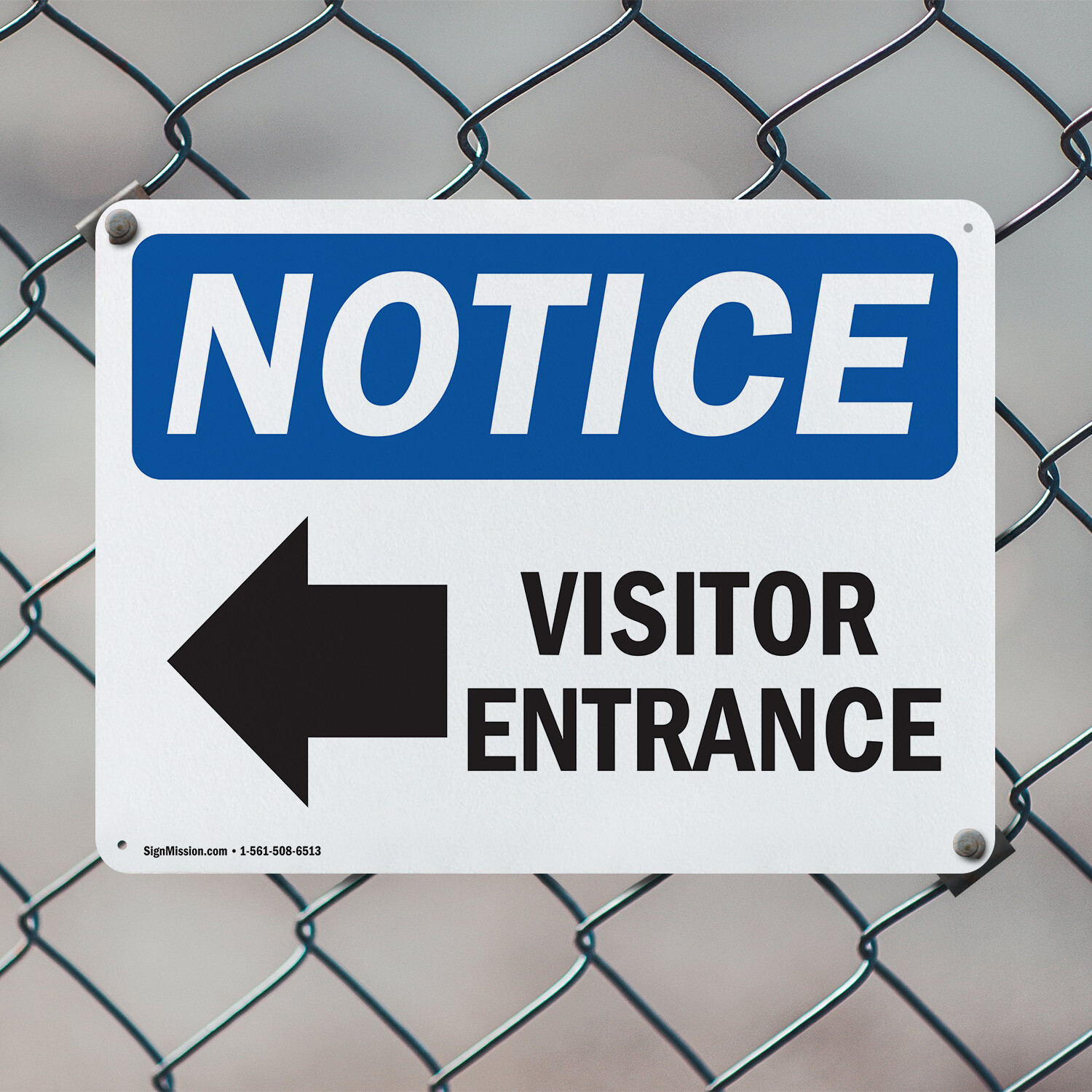 (2 Pack) Visitor Entrance [Left Arrow] OSHA Notice Sign Decal Metal Plastic