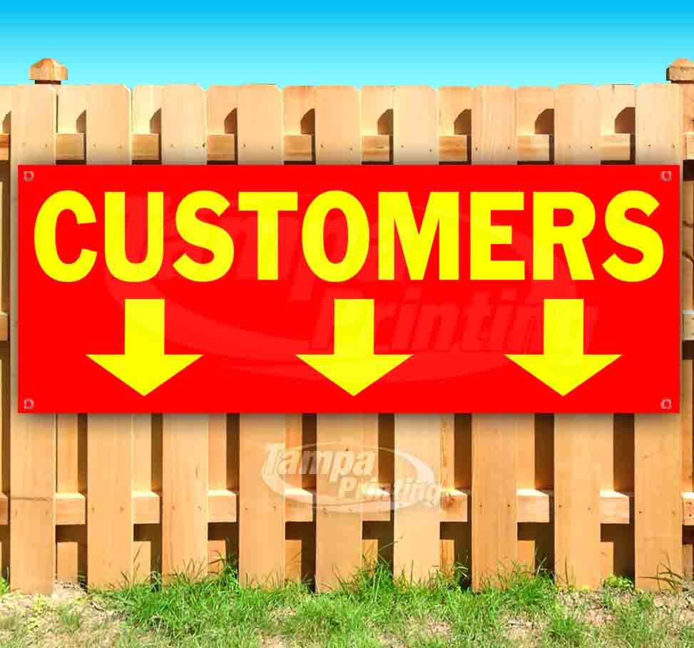 CUSTOMERS DOWN RED/YEL Advertising Vinyl Banner Flag Sign Many Sizes DIRECTIONAL