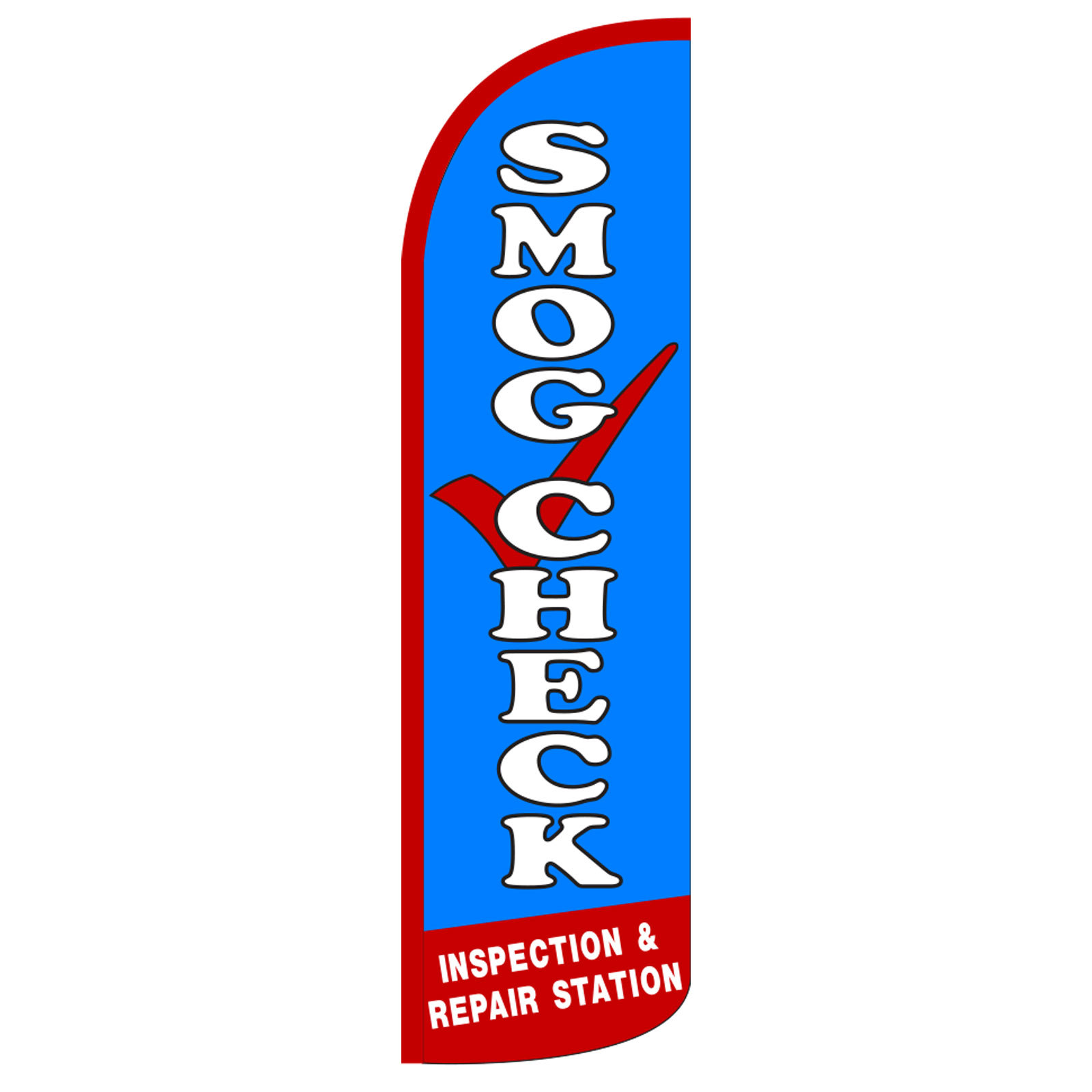 Windless Swooper Feather Flag Tall Banner Sign 3’ Wide SMOG CHECK BLUE WHITE RED