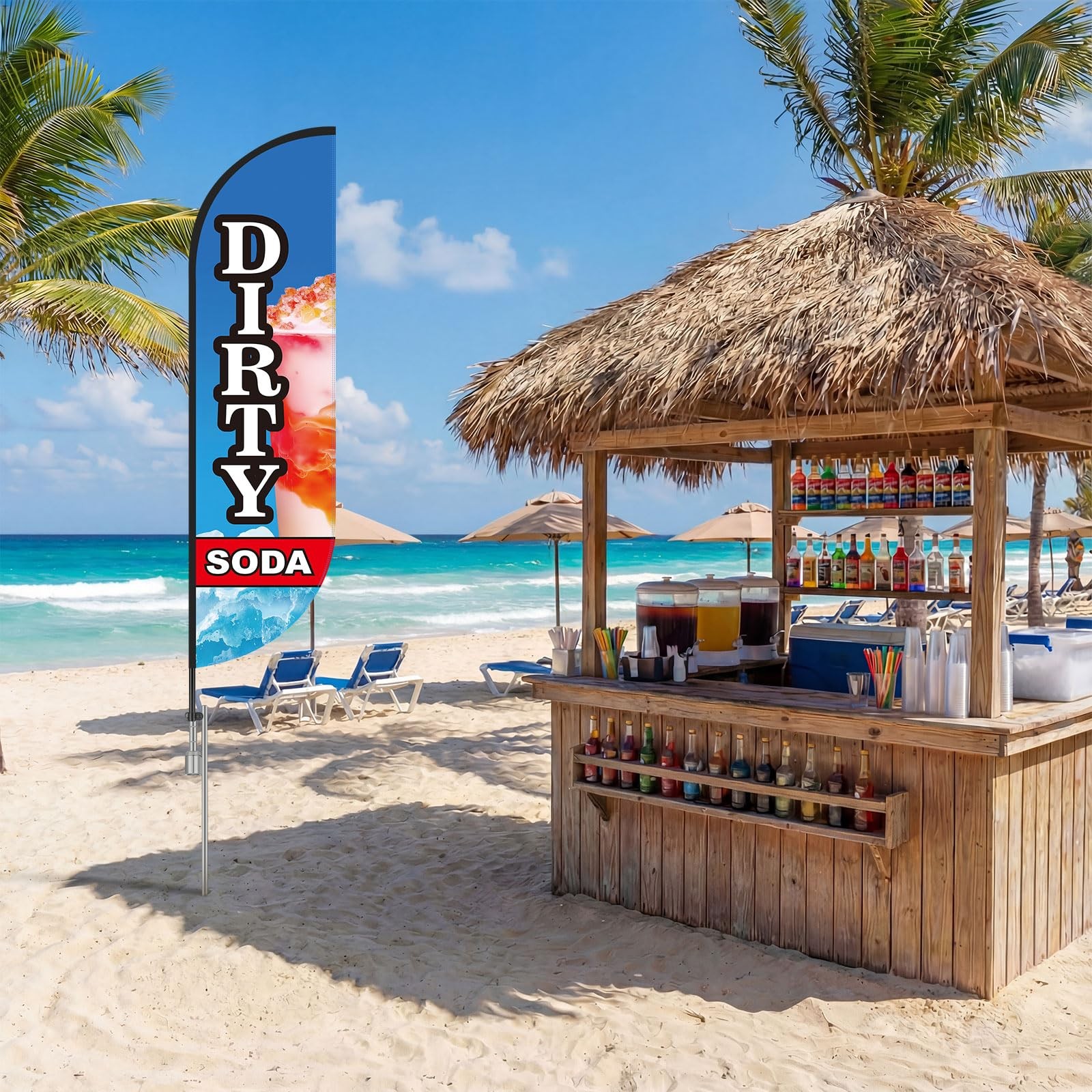 11.2 ft Dirty Soda Feather Flag with Pole – Windless Flag Banner with Ground …