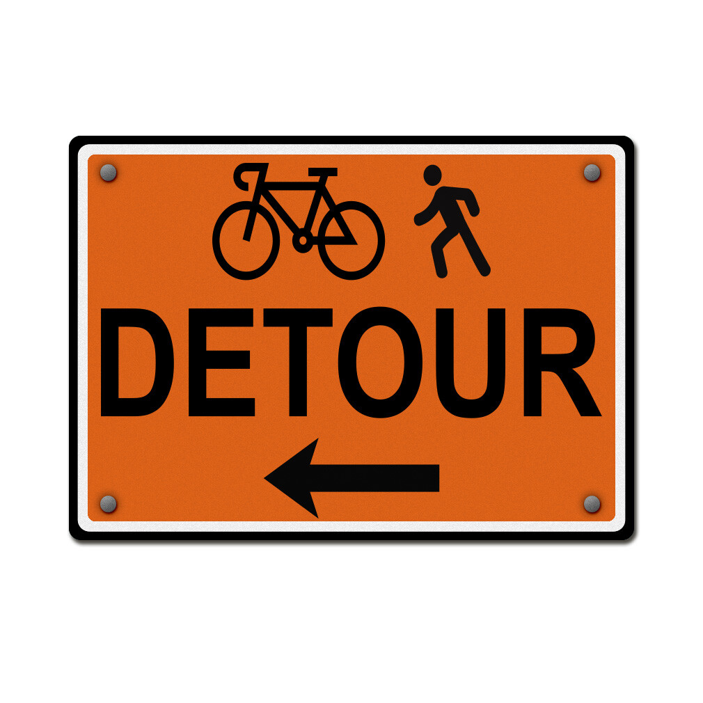 Horizontal Metal Sign Left Bicycle Pedestrian Detour Traffic Temporary Warning