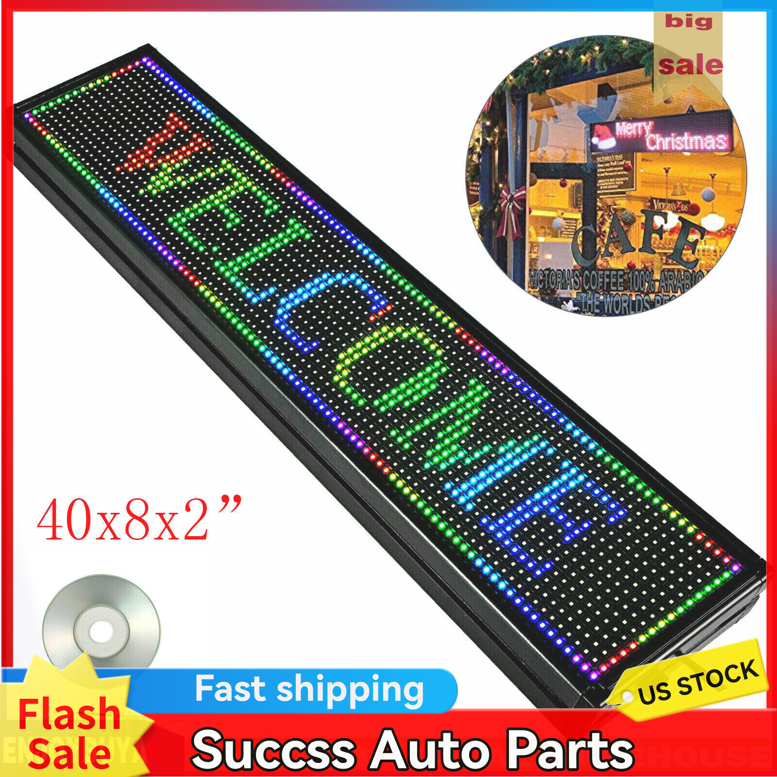 40″X8″ LED Scrolling Sign Programble Digital Advertising 7-Color Display Board