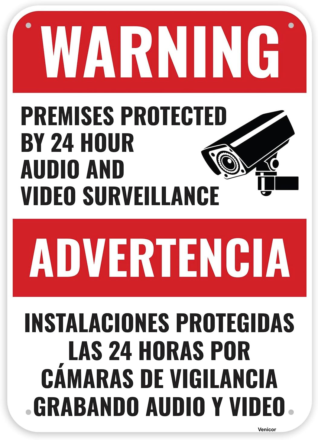 1PC Video and Audio Surveillance Recording Bilingual Sign, 14 X 10 Inches – Alum